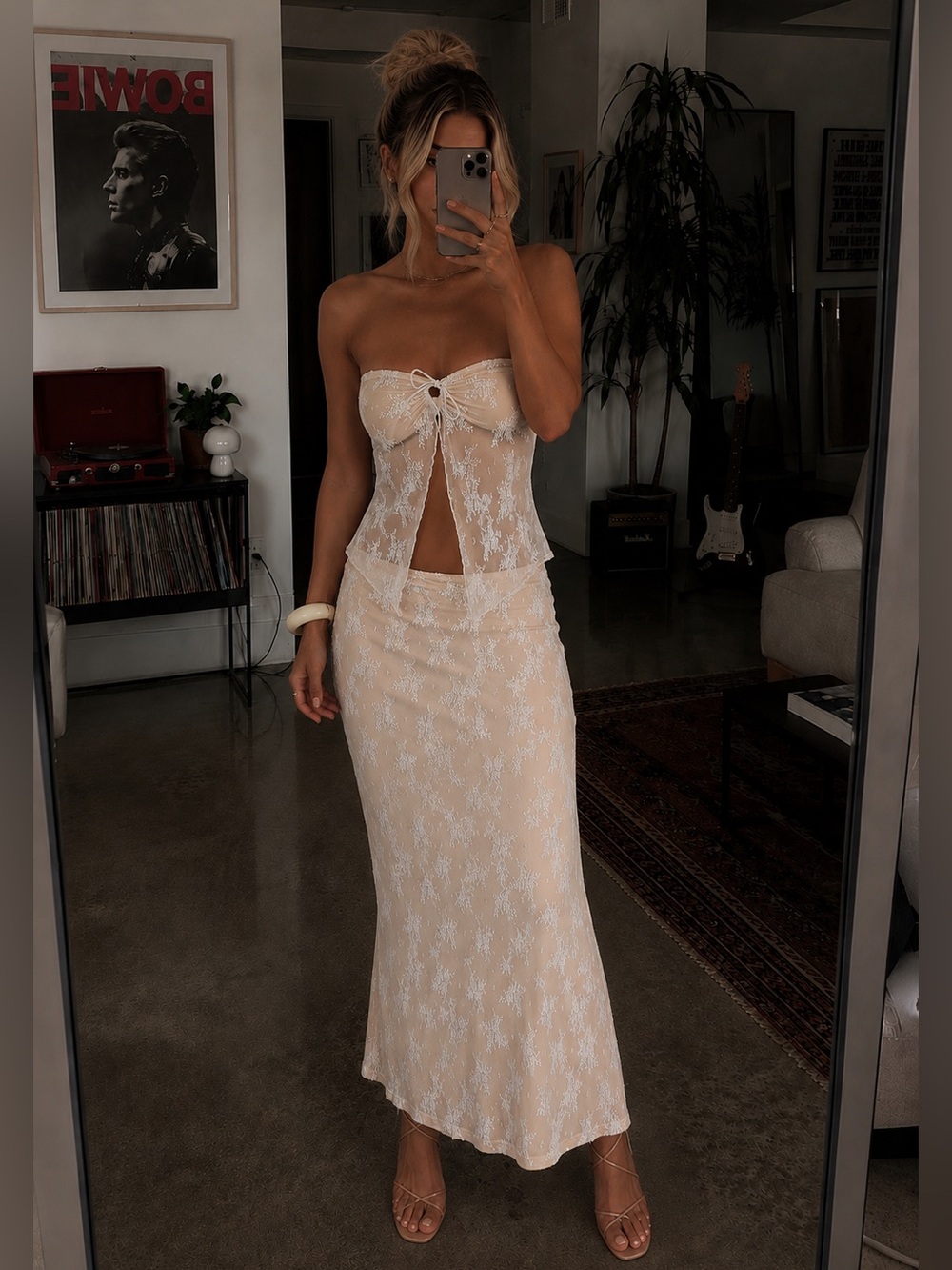 Tiger Mist Karolina White Lace Mesh Maxi Skirt Set Medium New NWT